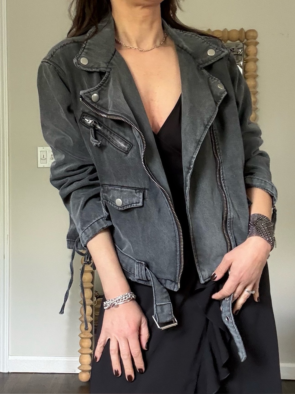 Mod Ref Vintage Black Denim Moto Jacket